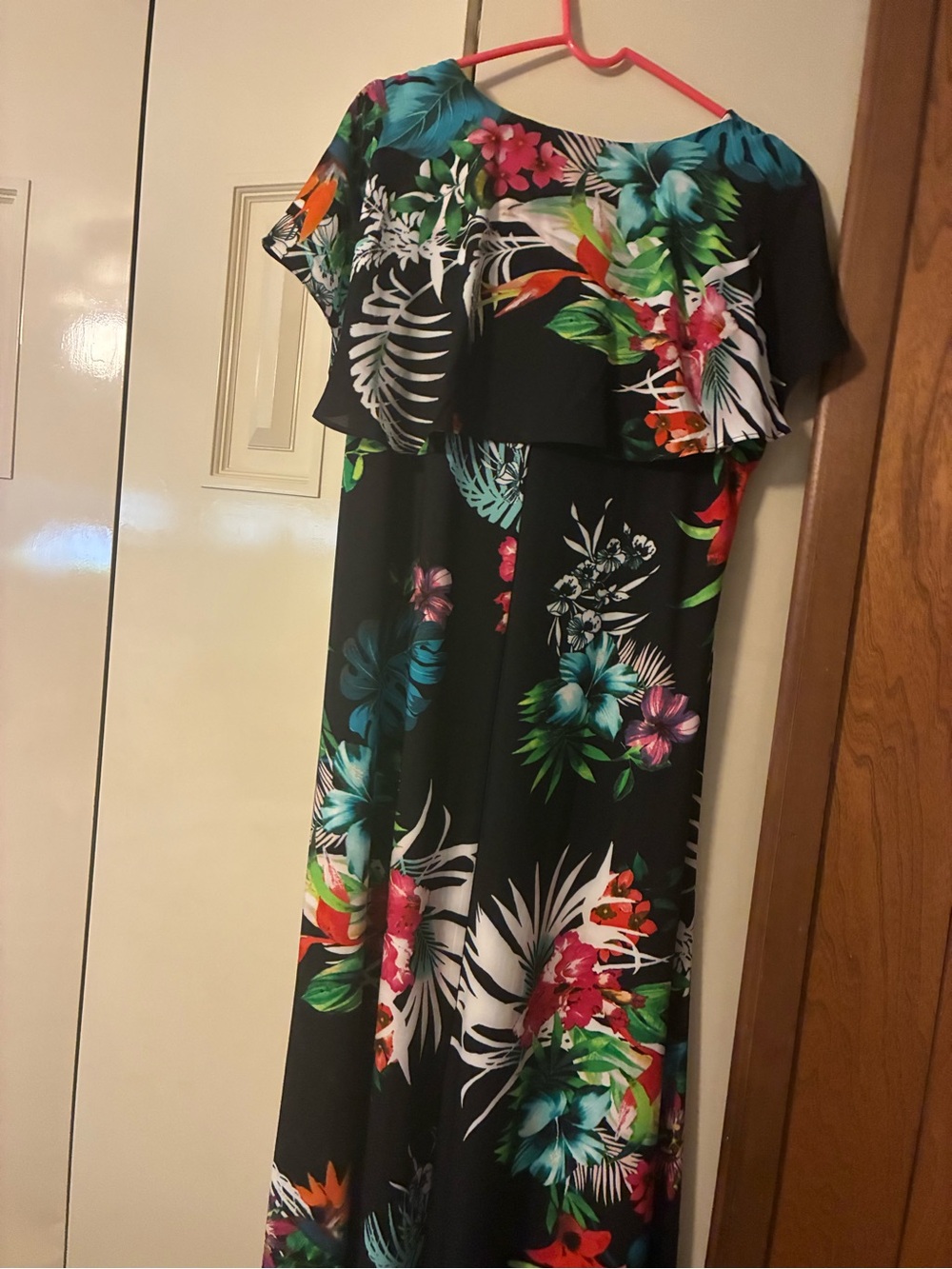 Attitudes by Renee Black Tropical Floral Off-Shoulder Maxi Dress